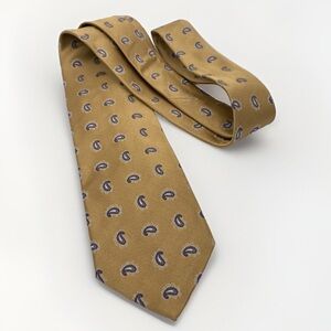 Ermenegildo Zegna Tie Mens 100% Silk Italy Luxury Necktie Gold Paisley Classic